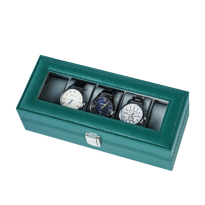 5-slot watch organizer box green color pu leather watch case with factory price