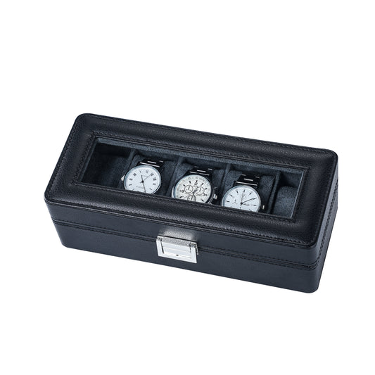 5-Slots Elegant Black Litchi Pattern Watch Gift Box