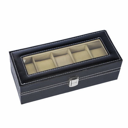 Factory direct supply faux leather 5 slots watch storage organizer box with velvet lining