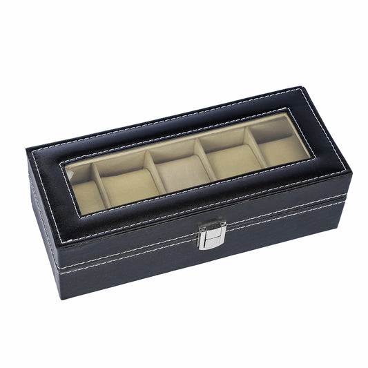 Factory direct supply faux leather 5 slots watch storage organizer box with velvet lining