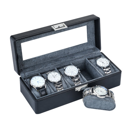 5-Slots Elegant Black Litchi Pattern Watch Gift Box