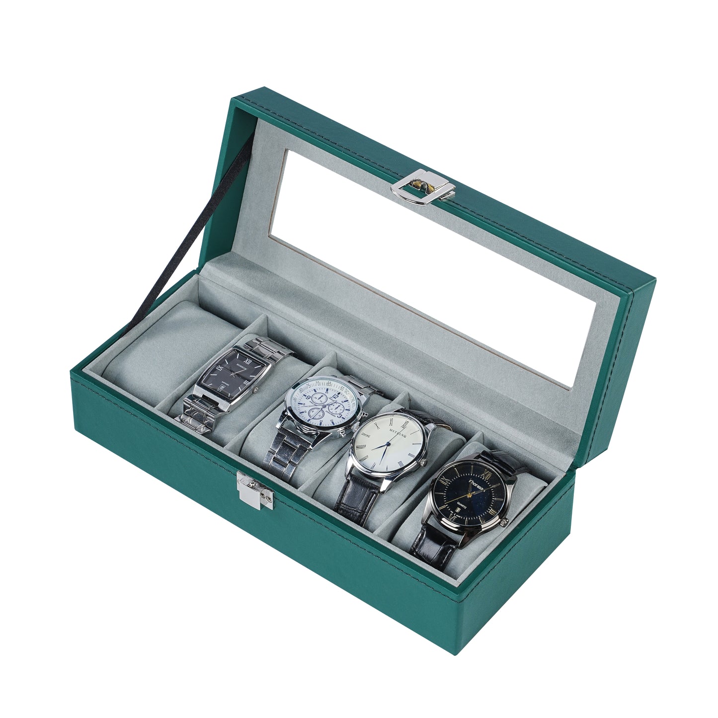 5-slot watch organizer box green color pu leather watch case with factory price