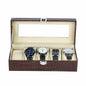 5 slots brown watch storage case crocodile grained pu leather watch box with real glass lid