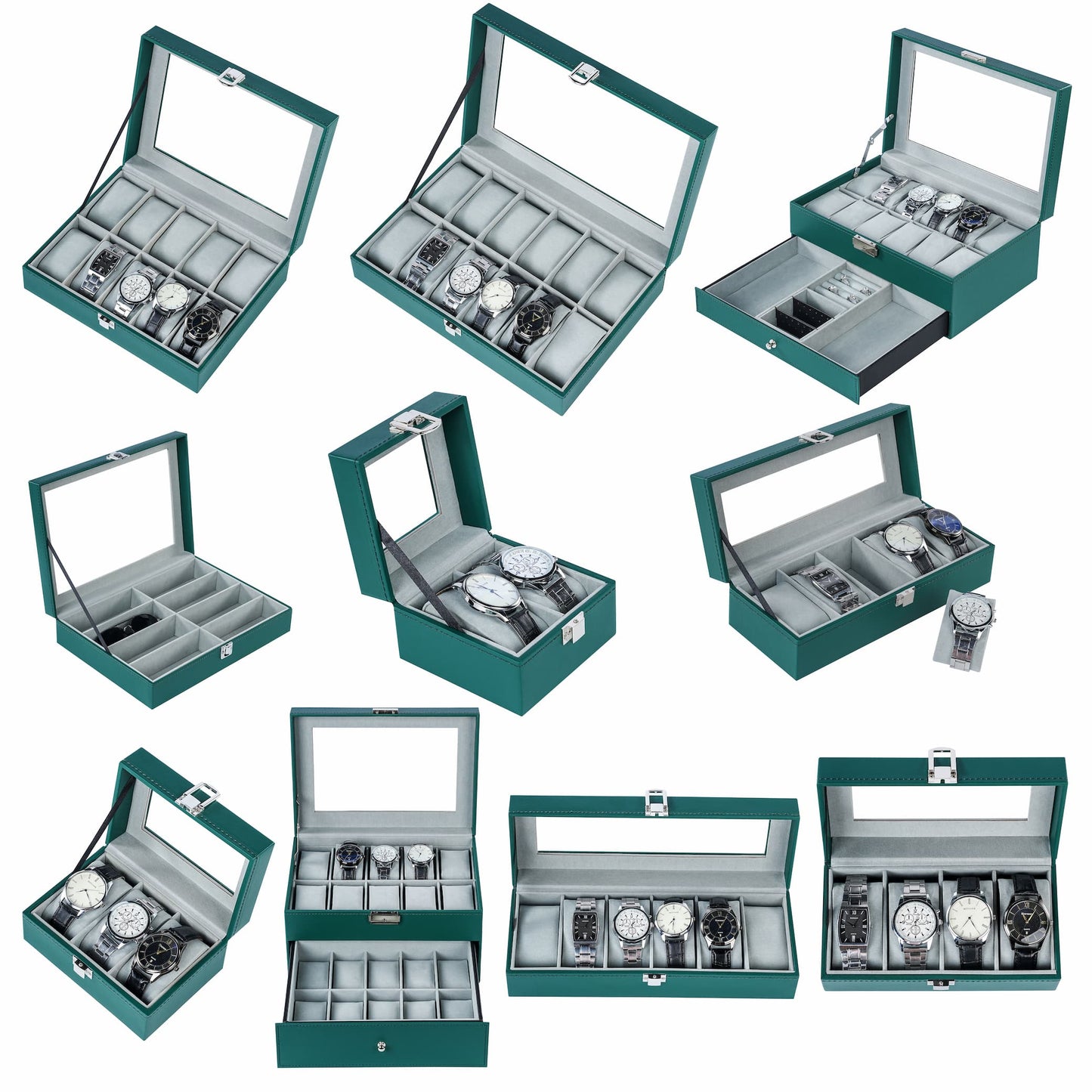 2 slots high quality watch organizer box green faux pu leather watch case for home decoration