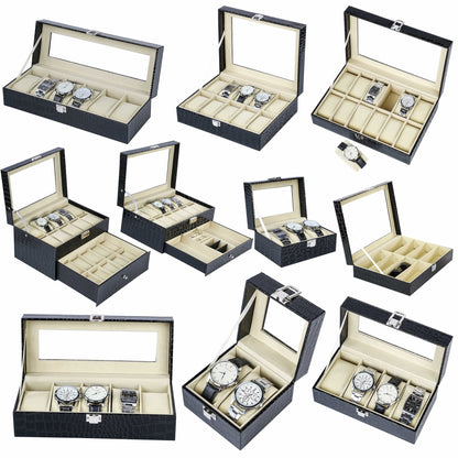 8 Slots Black Sunglasses Display Case Crocodile Grained PU Leather Eyeglasses Storage Case