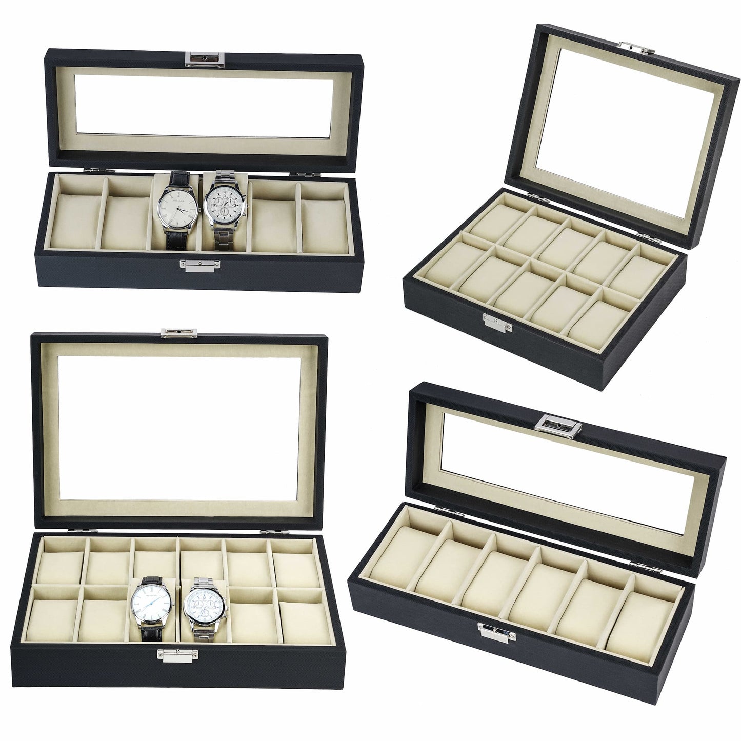10 Slots Watch Organizer Case Black Herringbone Leather Watch Box With Factory Price
