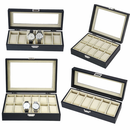 10 Slots Watch Organizer Case Black Herringbone Leather Watch Box With Factory Price