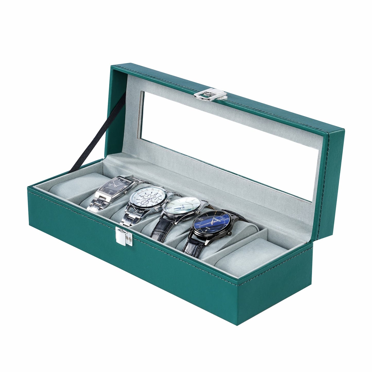 6-slot watch organizer box green color pu leather watch case with factory price