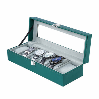 6-slot watch organizer box green color pu leather watch case with factory price