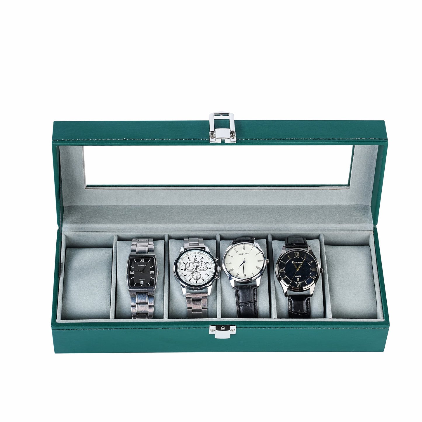 6-slot watch organizer box green color pu leather watch case with factory price