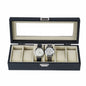 Watch Box Manufacturer 6 Slots Watch Organizer Black Herringbone Leather Watch Case With Real Glass Lid