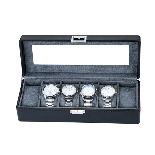 6-Slots Luxury Rigid Watch Box in Black Litchi Finish