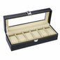 6-slot PU leather watch storage box, watch organizer case with large clear glass lid