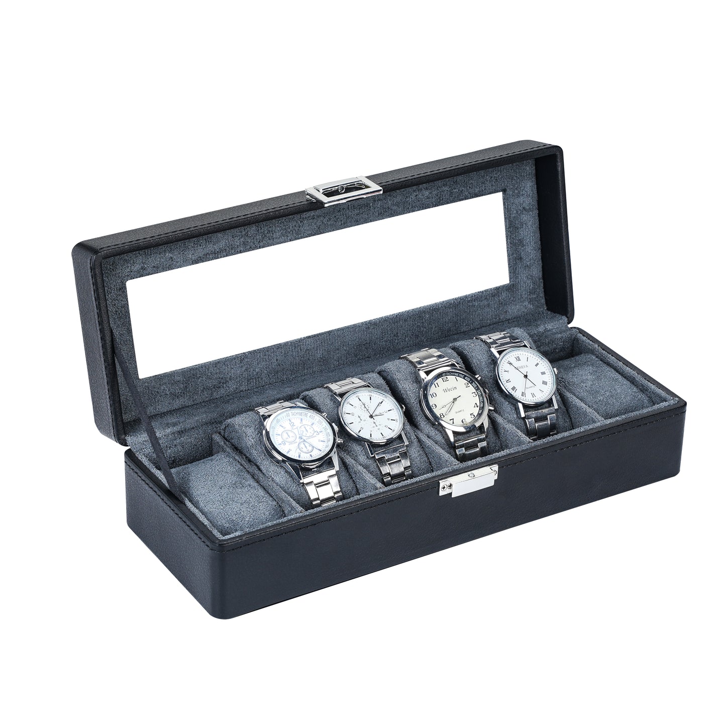 6-Slots Luxury Rigid Watch Box in Black Litchi Finish