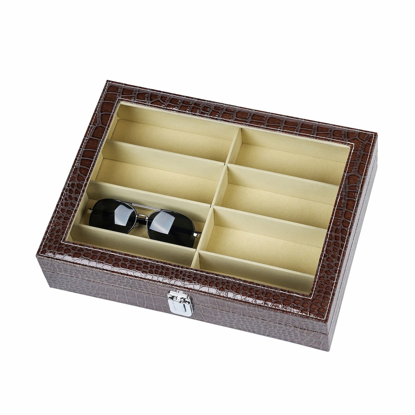 8 Slots Sunglasses Display Case Brown Eyeglasses Display Storage Crocodile Grained Sunglasses Storage Case