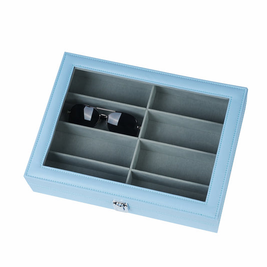 8-slot Sunglasses Storage Case Blue PU Leather Display Box Glasses Organizer Case