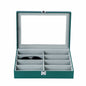 Green PU leather sunglasses box 8 slots sunglasses case with real glass lid for women or men