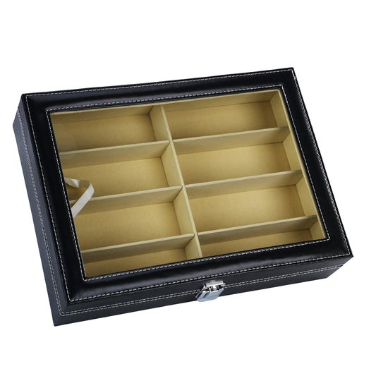 8 slots sunglasses box pu leather sunglasses case with real glass lid for women or men
