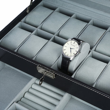 New arrival watch box jewerly case with real glass lid, 8 slots for watches and 2 slots for jewelries