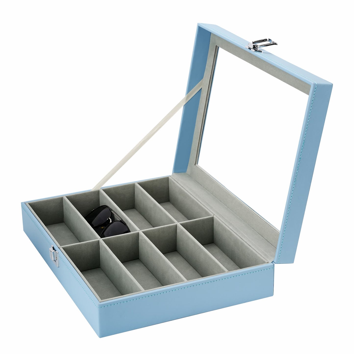 8-slot Sunglasses Storage Case Blue PU Leather Display Box Glasses Organizer Case