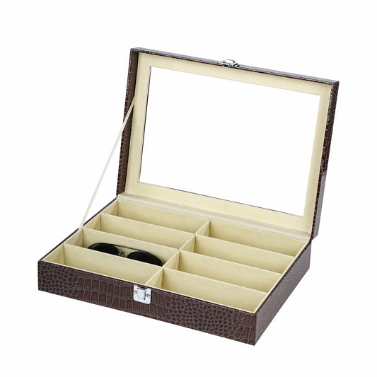 8 Slots Sunglasses Display Case Brown Eyeglasses Display Storage Crocodile Grained Sunglasses Storage Case