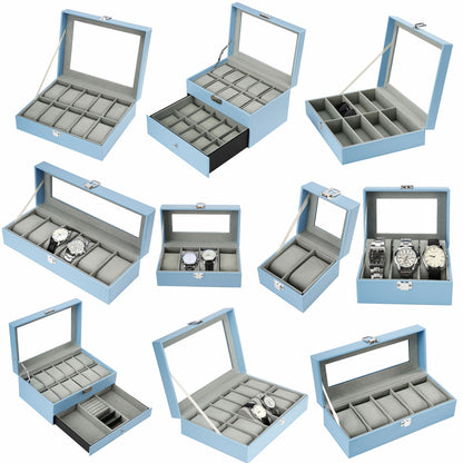 8-slot Sunglasses Storage Case Blue PU Leather Display Box Glasses Organizer Case