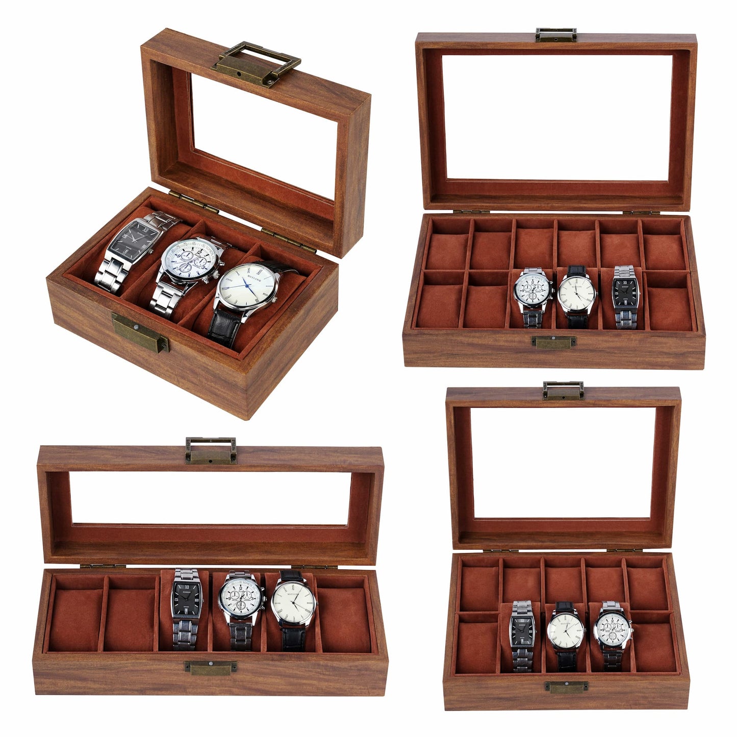 10 Slots Brown Fancy Paper Watch Organizer Case Factory Direct Supply Watch Box With Real Glass Lid