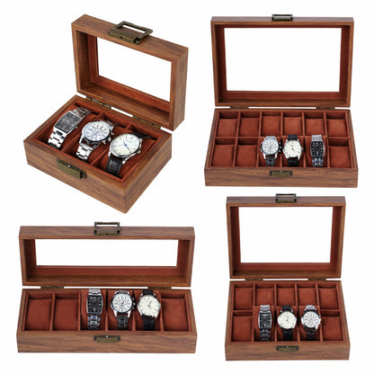 10 Slots Brown Fancy Paper Watch Organizer Case Factory Direct Supply Watch Box With Real Glass Lid